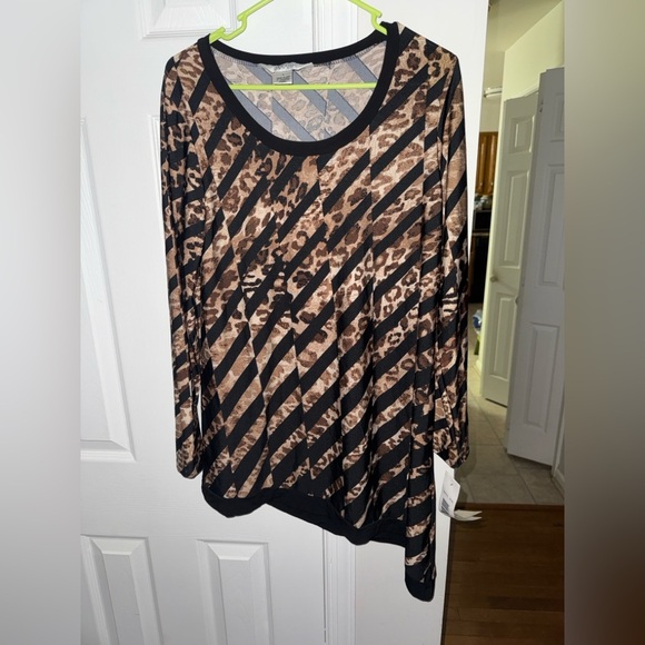 Allison Taylor Tunic Women’s L Top Black Brown Leopard  Asymmetrical Hem Y2K NWT - Picture 11 of 12